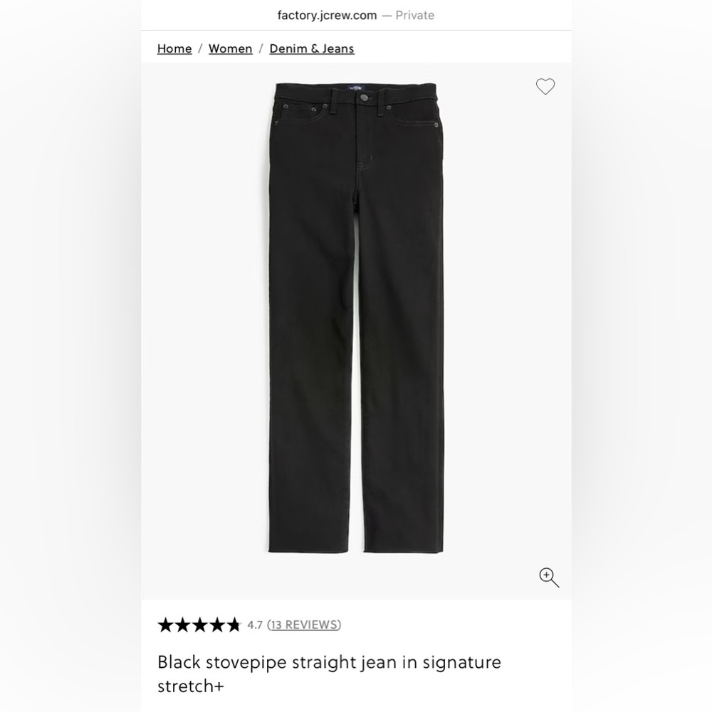 J Crew Black stovepipe straight jean in signature stretch+ / frayed hem  - 31